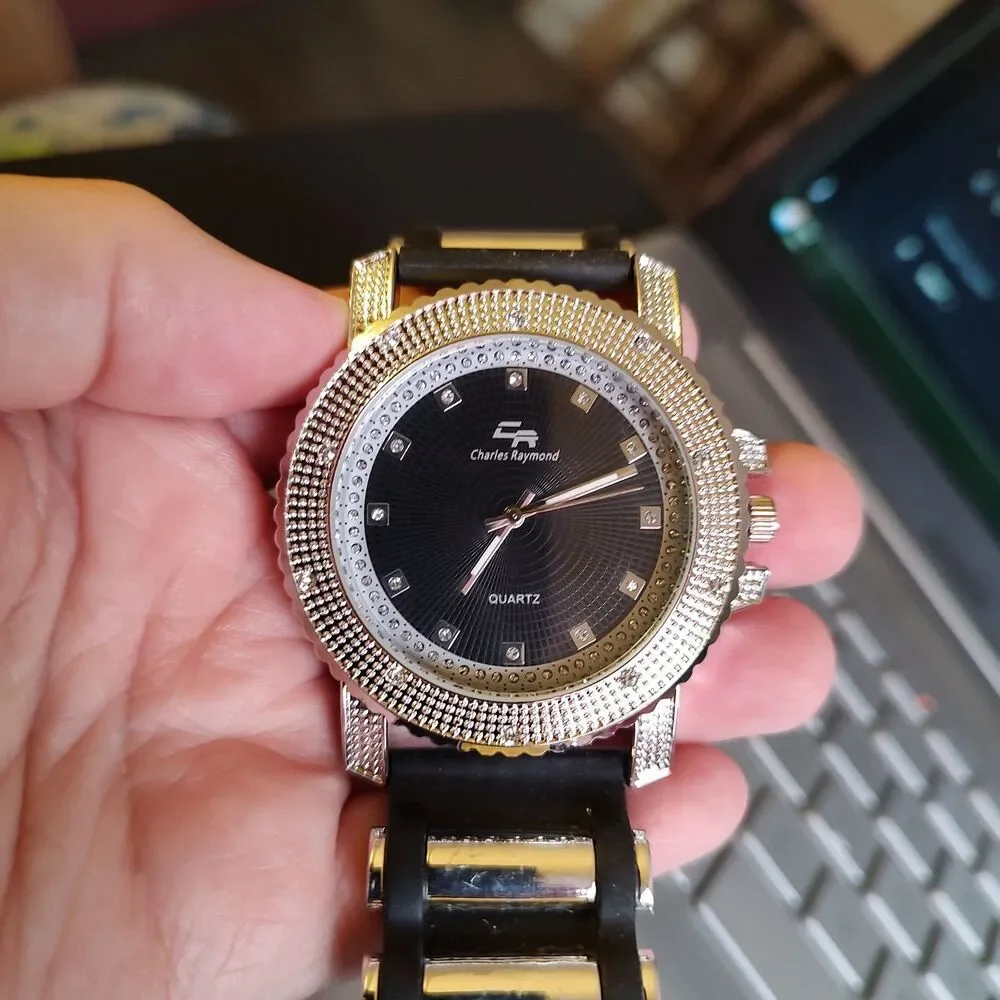 Charles Raymond Iced Oversized Hip Hop Bullet Silicone Band Men's Watch GJM-SS